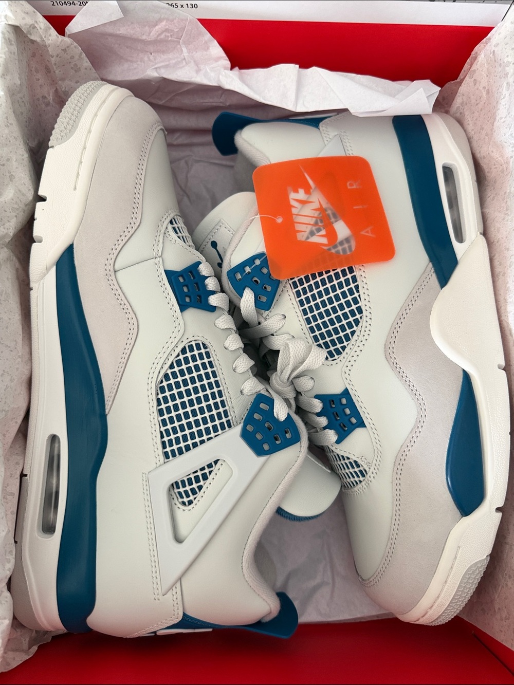 Nike Mens Air Jordan 4Retro Off White/Military Blue Basketball Sneakers